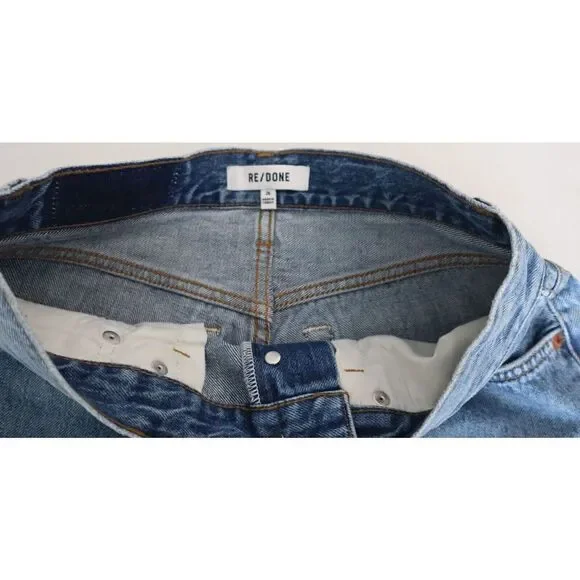 Re/Done Women's Sz 26 Blue Stove Pipe Crop Button Fly Raw Hem Denim Jeans $265 - Picture 5 of 10